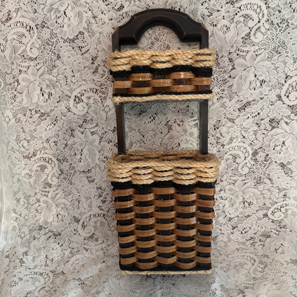 Foxcreek Basket Co Handmade Woven Wall Organizer 3 Hook Mail Rack 22in Farmhouse